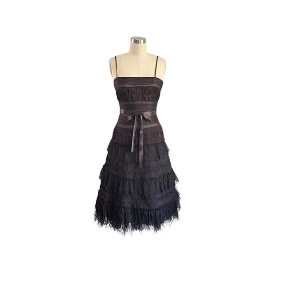 BCBGMaxazria Silky Pleated Ostrich Feathers Party Dress - 2 - Picture 1 of 9